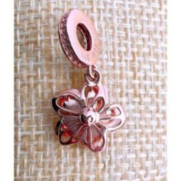 Rose Gold Plated Cherry Blossom Dangle Charm Fits Pandora Charm Bracelets - Picture 5 of 5